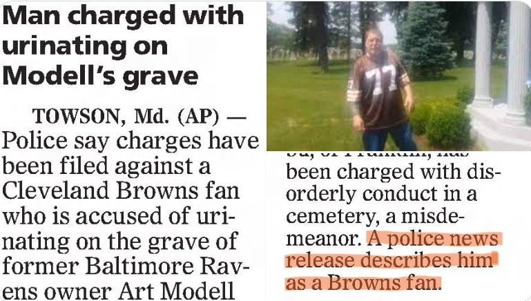 August 5, 2014: Browns Fan Urinates on Art’s Grave 🏈