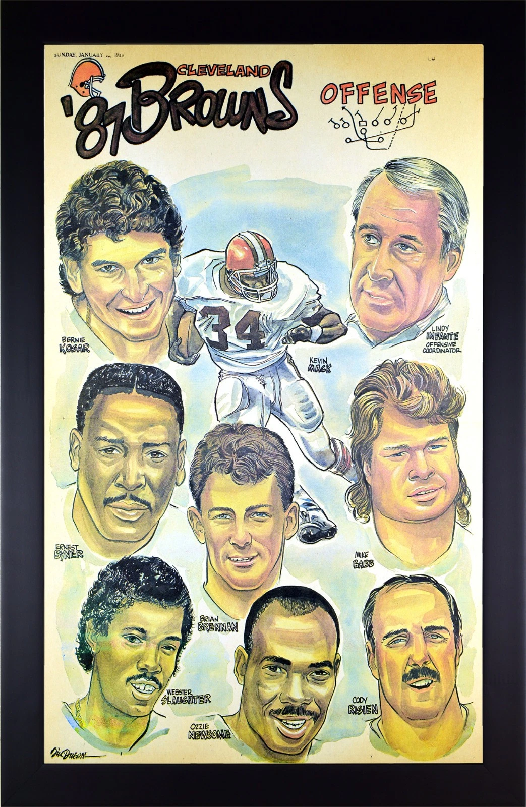 1987 Cleveland Browns Offense Framed Print 13x20